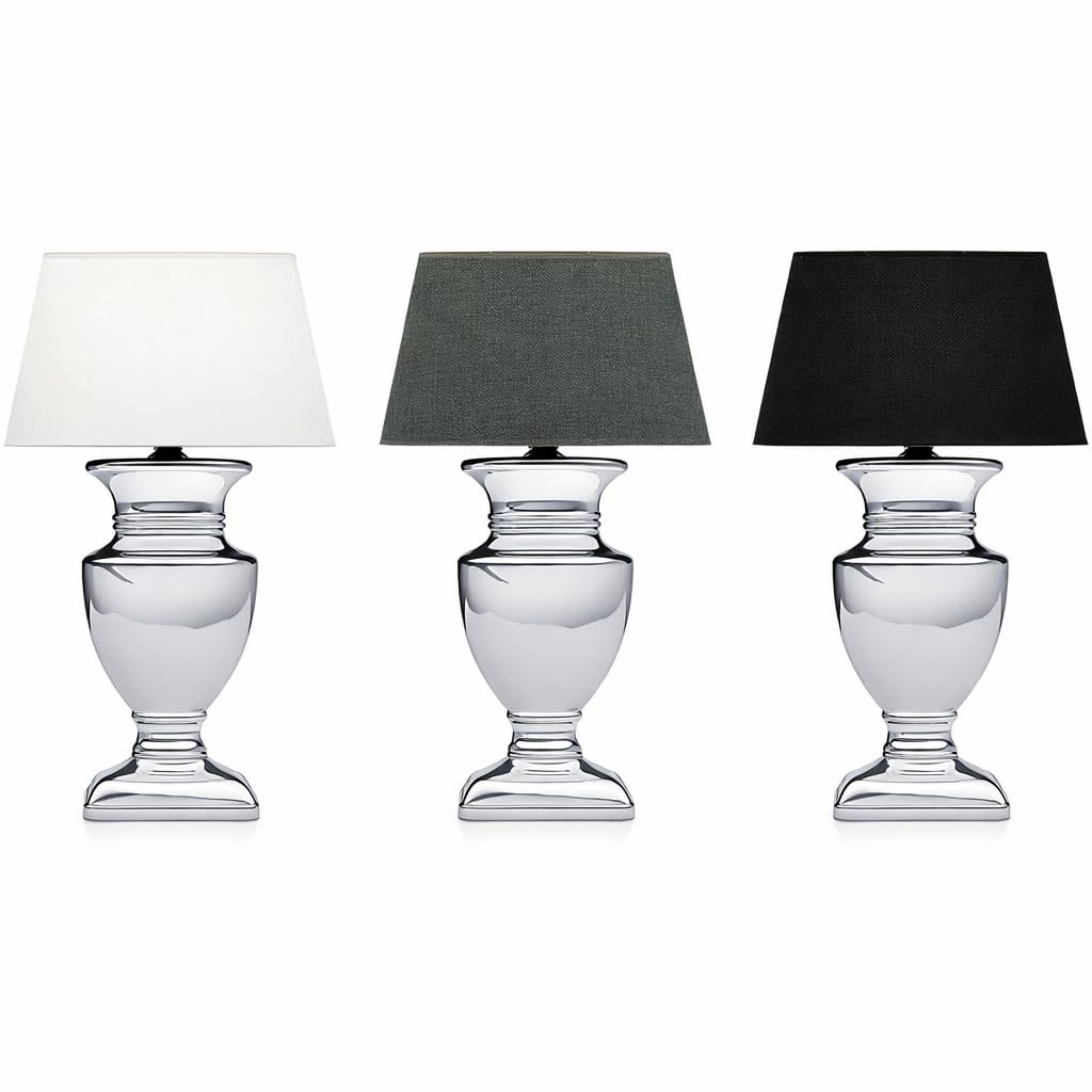 DRULINE Silver Lady Tischlampe Tischleuchte Lampe Keramik Grau Nachttischlampe Lampenfuß 53 cm