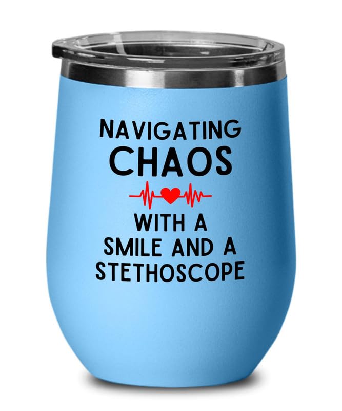 Nurse Director Blue Edition Wine Tumbler 12oz - Smile and stethoscope - Ambulance Technician Medical Team Appreciation for Nurse Hospital Workers