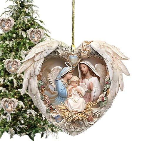 Ornements de scène de la Nativité pour Arbre de Noël, Ornements de scène de la Nativité artisanaux, Naissance Acrylique 2D du décor chrétien de Jésus,...