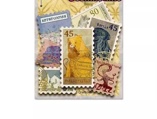 Image of 28 Pieces Cthulhu Stamps Stickers Paper Handmade Vintage Postcards Octopus Monster Bookmarkers Perfect Gift for Worth Collecting Art Gifts Collection (7 * 6.2Inches)