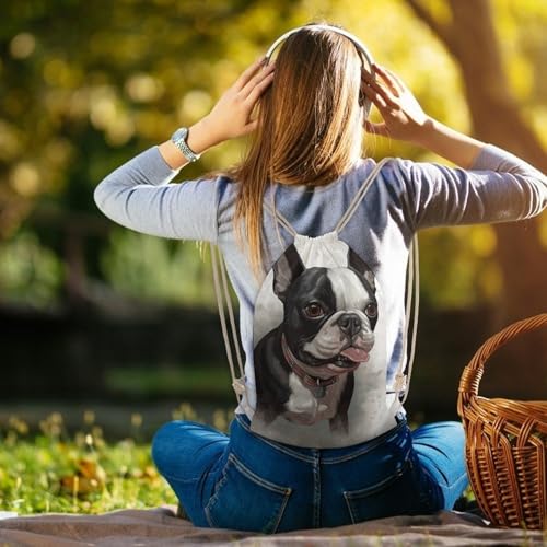 Boston Terrier Drawstring Backpack Gym Bag Lightweight Sackpack Gift for Hiking Travel Beach Shopping 5
