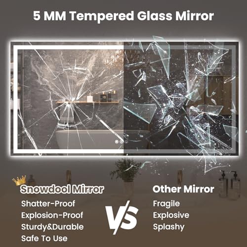 72"X36" LED Bathroom Mirror with Front Lights and Backlit, Anti-Fog, Dimmable, Shatter-Proof Tempered Glass, Lighted Bathroom Vanity Mirror for Wall with 3 Colors, Memory Function
