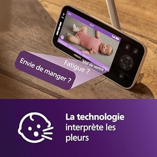 AVENT Philips Babyphone vidéo connecté HD, Moniteur Le Plus avancé à ce Jour, Suivi IA du Sommeil et de la Respiration, Application, Affichage Jour et Nuit Ultra-Clair, SCD973/26