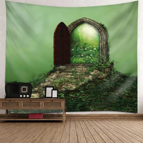 Tapisserie murale porte à la forêt fantastique tissu décoratif 200x200cm pour chambre d'ado