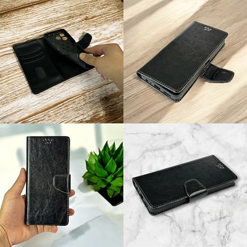 Image of SBMS Flip Cover for Realme C83 5G /Narzo 100 Lite 5G /P4 Lite 5G Back Case with Magnatic Closure | Genuine Leather Finish | Inbuilt Stand | Card & Money Pocket | Wallet Style Flip Cover (Black)