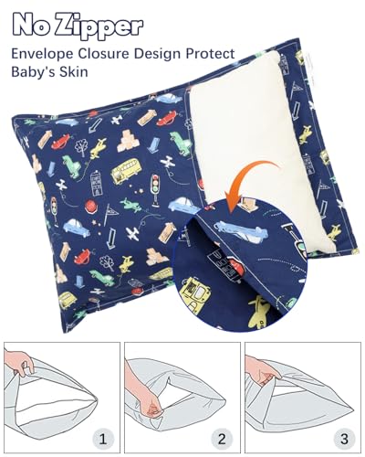 Image of ALVABABY Toddler Pillowcases 2 Pack Organic Cotton Fit 13 inchx 18 inch or 12 inchx16 inch Kids Pillow Cover Envelope for Girl Boy Travel(Pillowcase Only)