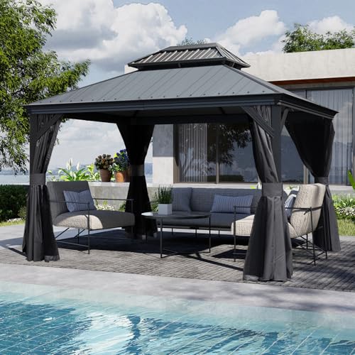 Domi 10x12FT Resin Hardtop Gazebo with Drainage Gutter, 2025 Upgraded