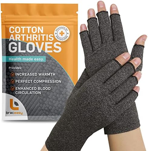 BracEasy Compression Gloves: Open-Fingertip Arthritis Gloves; Fingerless Gloves Men & Women; Open Finger Gloves, Ideal as Carpal Tunnel Gloves, Raynauds Gloves, Hand Brace for Arthritis [Grey, Medium]