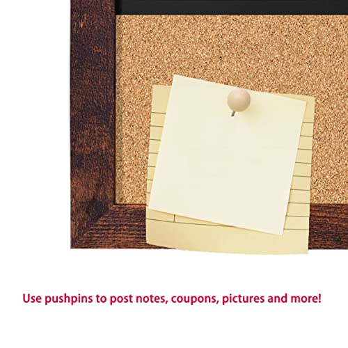 Umtiti Chalkboard Calendar & Cork Bulletin Board，18" X 22" Brown Wood Frame，Magnetic Surface Chalkboard.perfect For Office, Home School Message Board,Chalkboard+Cork-4555B-Bn #TOP6