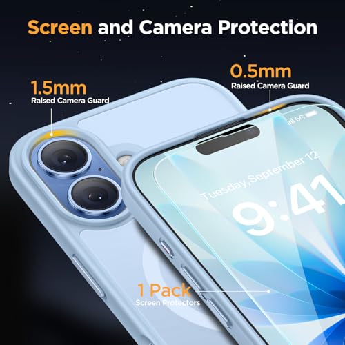 Image of Miracase Magnetic for iPhone 17 Case (Compatible with MagSafe) with Screen Protector Military-Grade Protection, Anti-Fingerprint Translucent Matte Phone Cover for iPhone 17 6.3 inch, Light Blue