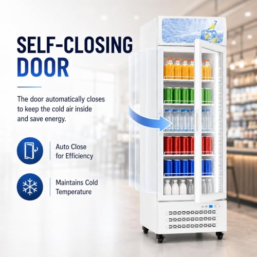 Image of Commercial Refrigerators, Beverage Fridge with Glass Door, Double Front Panel Design, Mobile Display Merchandiser