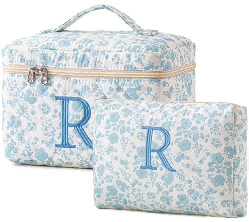 HBselect 2Pcs Initial Makeup Bag Personalized Quilted Cosmetic Bag