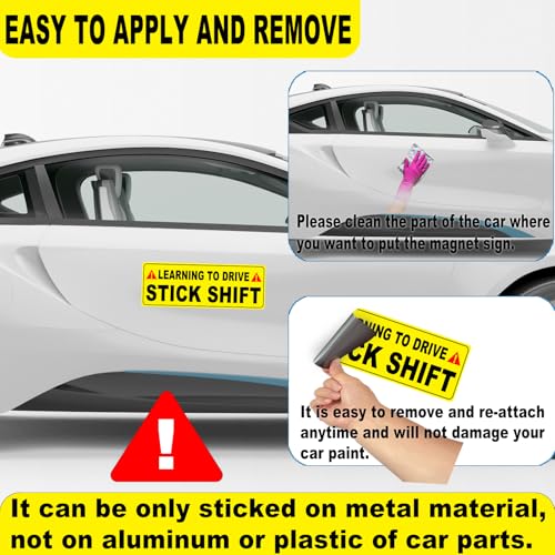 Image of Learning to Drive Stick Shift Stay Back May Roll Back Car Magnet, Funny Student Driver Warning Magnetic Car Sign for New Manual Transmission Learners (Black-Yellow-2 Pack)
