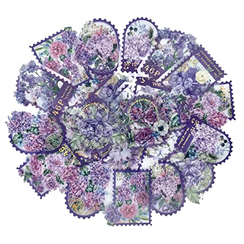 30Pcs Clear Purple Hydrangea Lily Flower Peony Floral Postage Stamp Vinyl Stickers Decals Bulk For Kids Scrapbooking Water Bottles Wall Laptop Envelopes Furniture Car Bedroom Journaling Wedding #TOP1