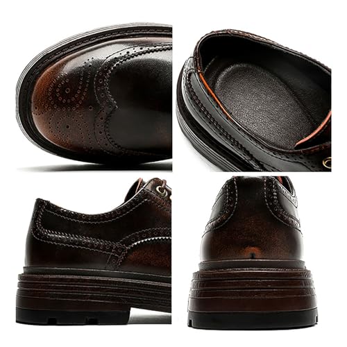 Men's Platform Chunky Dress Shoes Color Rubbing Genuine Leather Wingtip Oxfords Classic Round Toe Lace-up Lug Sole Shoes， Casual Comfortable Business Work Shoes3