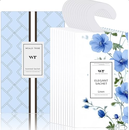 WEALD TRIBE 12 Packs Fresh Linen Scented Sachets for Closet and Drawer Deodorizer | Air Freshener Long Lasting Large Sachets Bags Hanging Home Fragrance