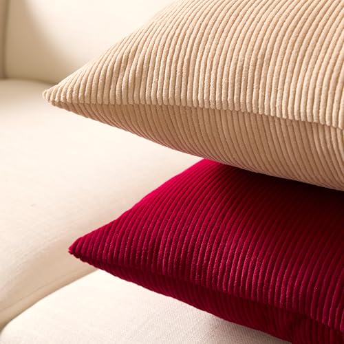 Image of Encasa XO Corduroy Cushion Covers, No Inserts, Set of 2, Beige