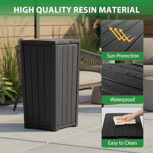 Image of 23 Gallon Outdoor Trash Can Waterproof Resin Garbage Can with Lid Outside Trash Bin for Porch Backyard, Deck, Patio, Kitchen Trash Can