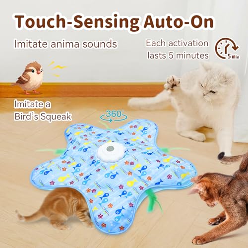Cat Toys for Indoor Cats, Rechargeable Interactive Cat Toy with Touch-Activated Hide and Seek, Fluttering Feather and Mouse Squeaker for Bored Indoor Adult Cats, Blue - Image 4