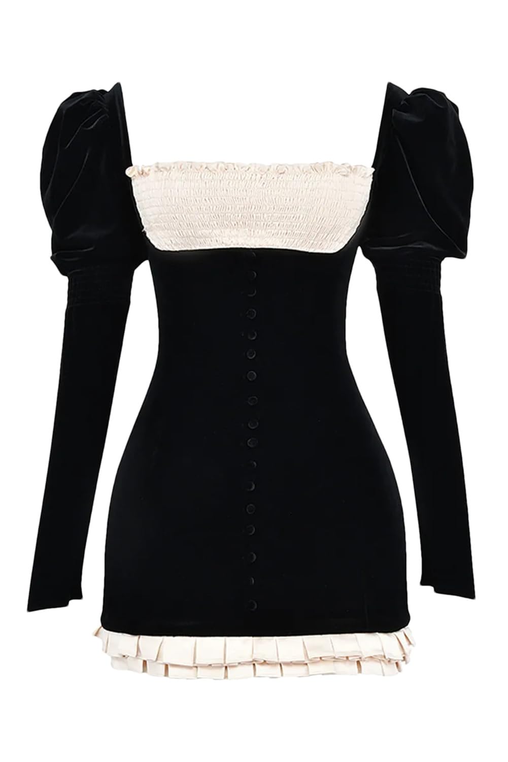 Niiyyjj Mini vestido de manga larga con espalda descubierta patchwork cuello cuadrado corto ajustado vestidos de fiesta club