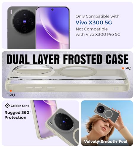 Image of Golden Sand Rugged Frosted MagSnap Back Cover Case for Vivo X300 5G | Compatible with MagSafe, Strong Magnets | Semi Transparent PC Shock Proof Slim TPU Case for Vivo X300 5G, (Mist Cream)