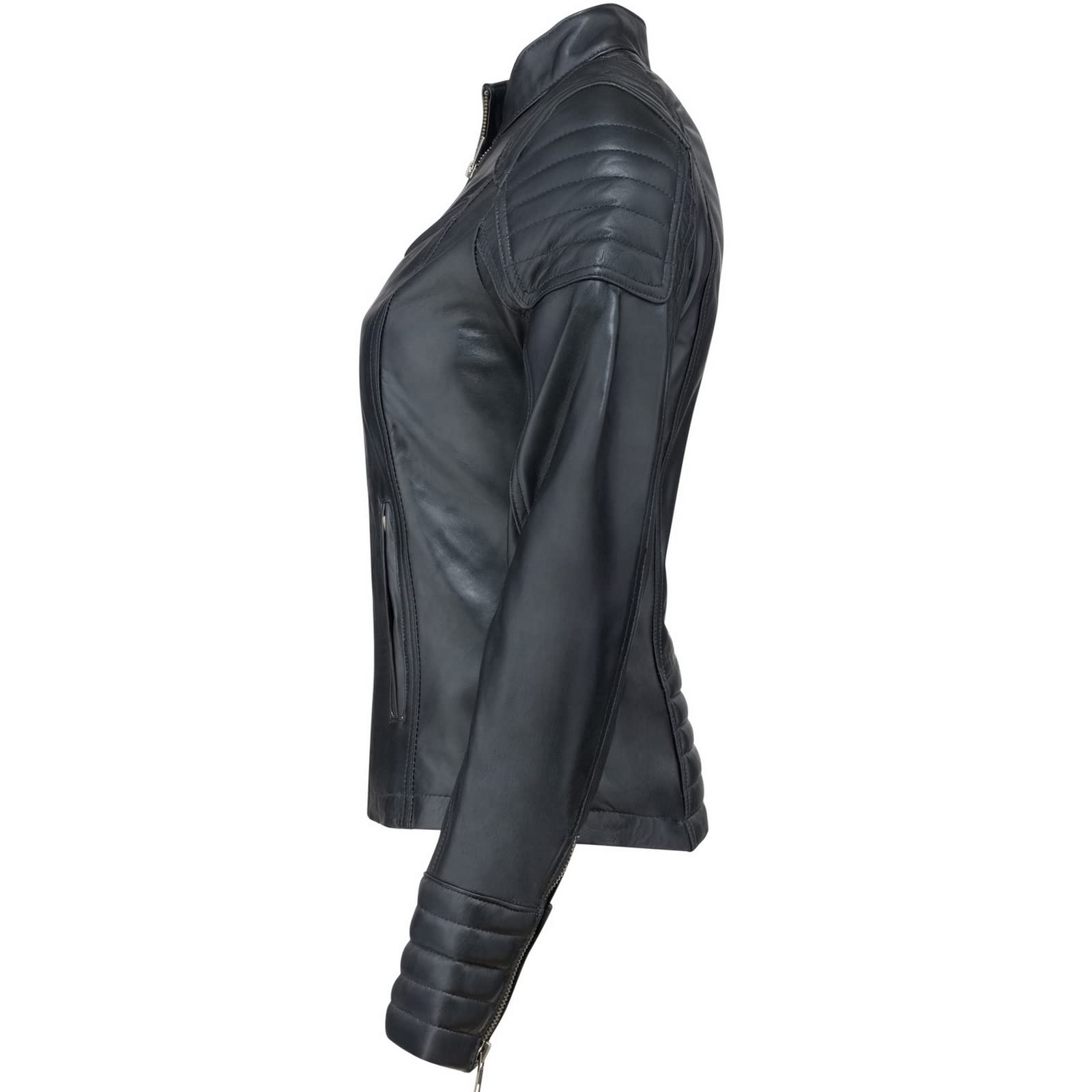 URBAN 5884 Angelina Chaqueta de Cuero, Chaqueta de Auténtica Piel de Cordero, Corta y Ajustada, Cuero Liso y Suave Mujer