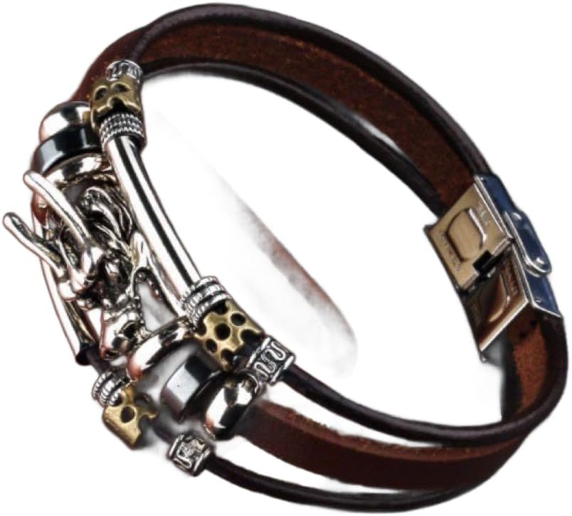 ドラゴン バングル メンズ 龍 レザー 茶 ブラウン ヴィンテージ