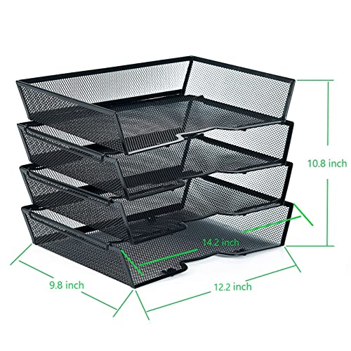 Settfrfe 4-Tier Letter Tray Desk Organizer, Mesh File Stackable Paper Tray Organizer For Desk, Desktop Paper Sorter Literature Organizer Rack For Home, Office, School, Black. #TOP4