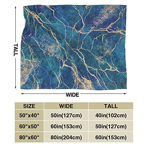Janrely Ultra-Soft Micro Fleece Blanket,Abstract Blue Marble With Gold Glitter Veins Stone Artificial Marbled Surface Fashion Marbling,Home Decor Warm Throw Blanket For Couch Bed,50"X 40" #TOP2