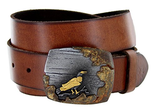 Made in Italy Buckle Steampunk Crow Mens Casual Jean Belt Solid Leather Strap