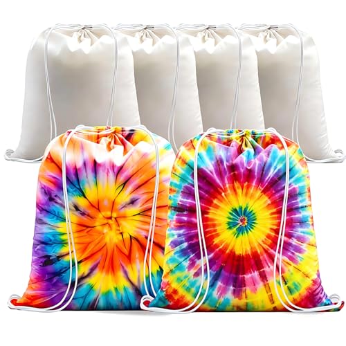 flowsac 6 Pcs 16x13.4 Inch Cotton Dyeing Drawstring Bags White DIY Craft for Party Favors, Summer...