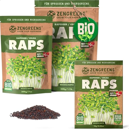 ZenGreens - Bio Raps Samen - Wähle zwischen 10g 200g und 500g - Rapssamen mit Keimrate von über 97% - Raps Keimsprossen - Raps Saatgut zum Sprossen ziehen - wiederverschließbare Verpackung