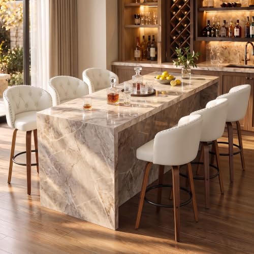 Image of 26 inch H 360 Swivel Bar Stools Counter Height Bar Stools Set of 6(Beige)
