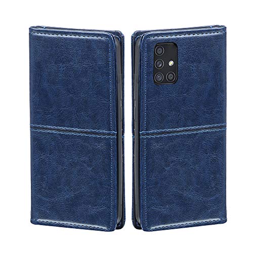 Image of A rtistque Stitched Flip Cover for Samsung Galaxy M51 with Leather Finish | Magnetic Closure Wallet | Card Pockets & Stand - Blue