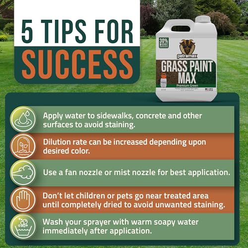PetraMax Max Grass Paint for Lawn - Maintain Perfect Green Grass, Spray for Lawn & Shrubs Green Spray, Paint Pair with Petra Sprayers - Touch up Dog Spots - Non-Toxic Safe for Pets (Premium, 32 oz)