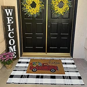 Cainanel buffalo plaid outdoor rug black and white check rug 354 x 59 cotton hand woven checkered front welcome door mat indooroutdoor area rug for front porchkitchenentry wayliving room  urban country home decor