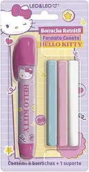BORRACHA RETRÁTIL FORMATO CANETA HELLO KITTY - BLISTER C/ 1 SUPORTE E 3 BORRACHAS LEO&LEO