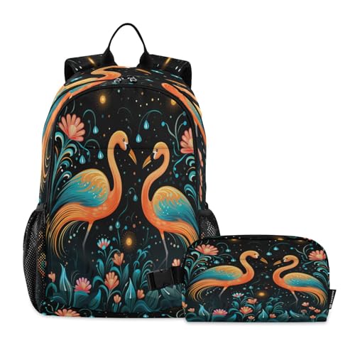 Sac à dos d'école flamants roses avec sac à déjeuner assorti pour élève