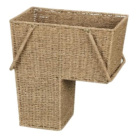 Household Essentials ML-5647 Seagrass Wicker Stair Step Basket with Handle | Natural Brown Cover