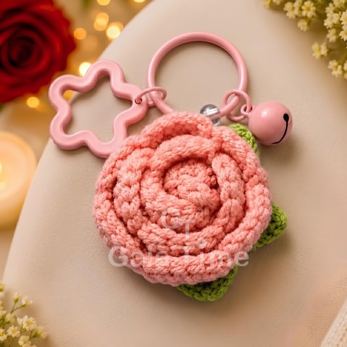 Image of Handmade Crochet Flower Keychain for Bags Keys Purse Backpack Cute Aesthetic Yarn Keyring Bag Charm Handmade Soft Thread Flower Keychain for Girls Women Kids Gifting and Daily Use