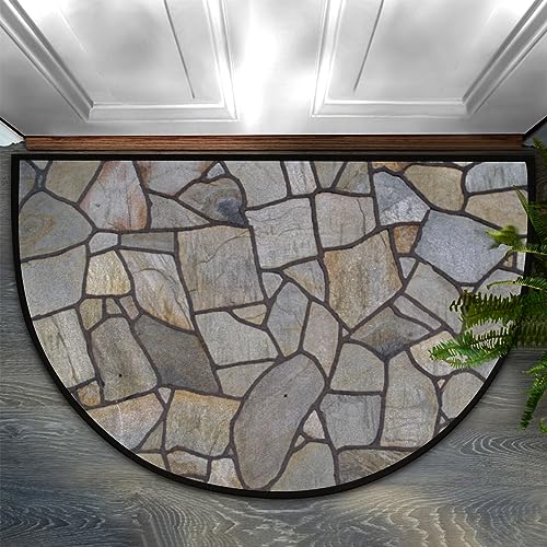 Bioputty Zerbino a mezzo cerchio in marmo con texture in pietra, antiscivolo, per esterni, ingresso di benvenuto, assorbente, lavabile, per interni ed esterni, tappeto a semicerchio, decorazione per