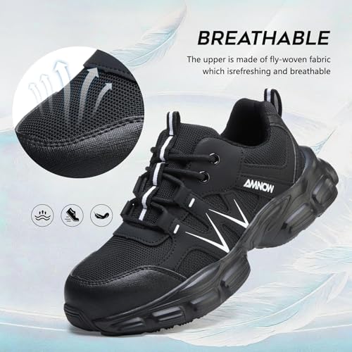 Image of Hogent Steel Toe Shoes for Women Men Wide Non Slip Work Sneakers Indestructible Shoes Lightweight Breathable Construction Sneakers Puncture Proof Ergonomic Design