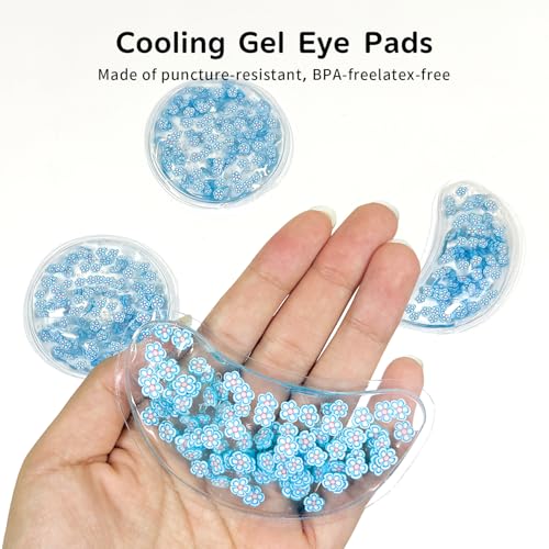 Image of 4PCS Gel Eye Ice Pack Set, Cold & Hot Compress, Reusable Cooling Gel Pads for Strain Relief, Relaxation, SPA and Sleep (4 Blue Flowers-2)