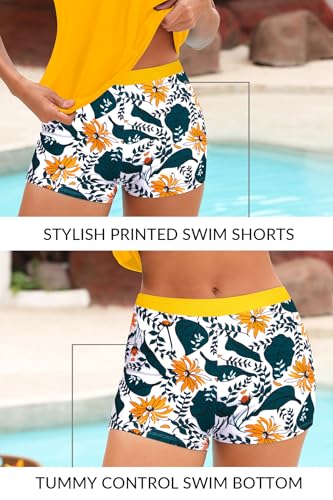 Image of Yonique Two Piece Tankini Bathing Suits T-Back Blouson Swim Tops with Boy Shorts Women Swimsuits Sporty Swimwear