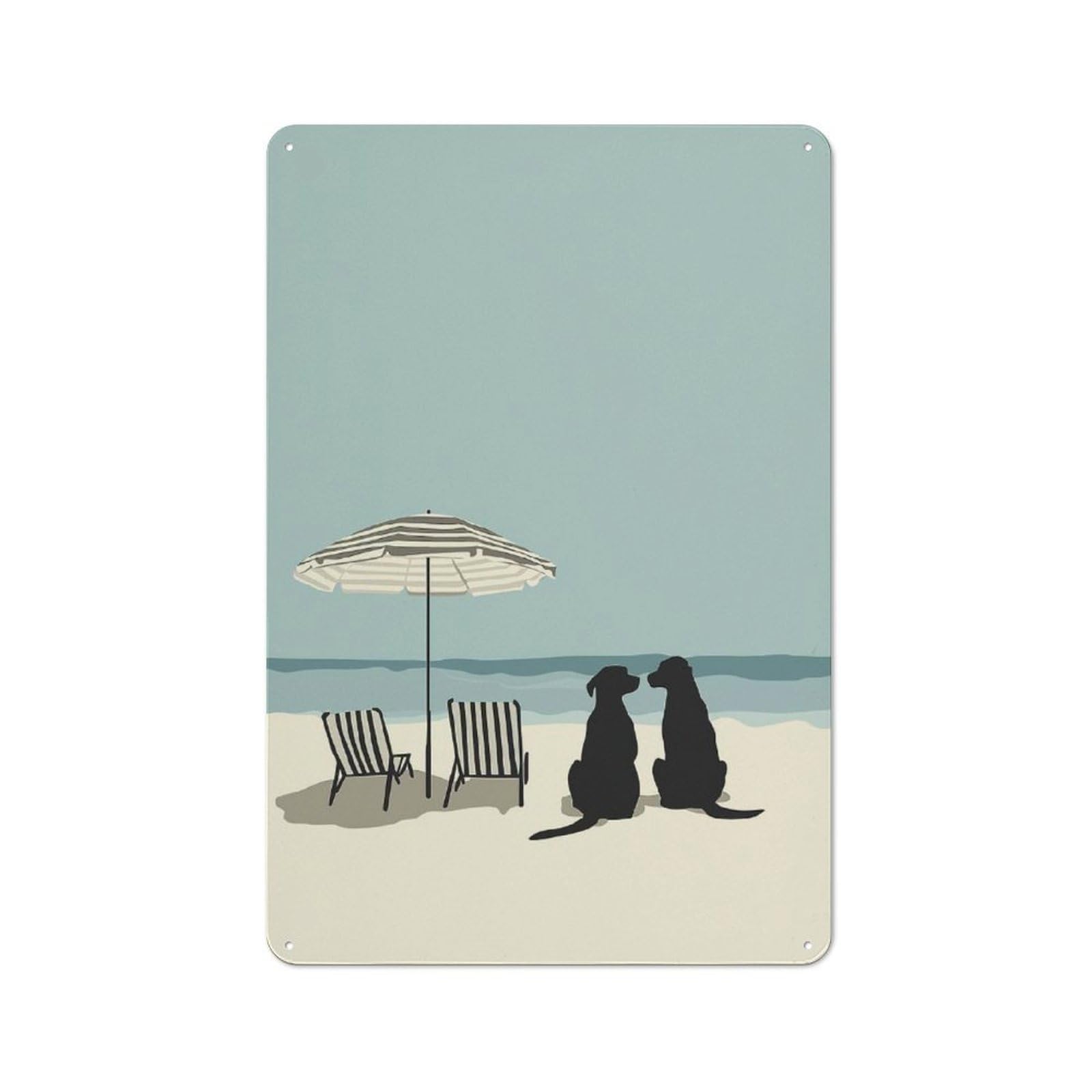 Junmoney Style-6 Dog Beach Tropical Art Metal Tin Sign For Pet Owners, Birthday, Christmas Or Housewarming Gift, 30X20cm