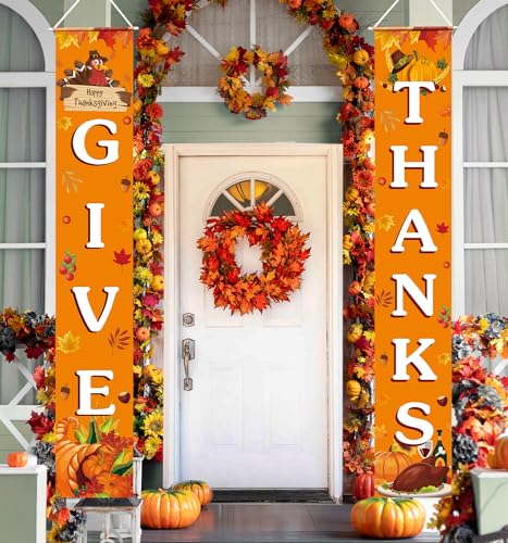 Thanksgiving Decorations GIVE THANKS Banner Porch Door Sign Autum...