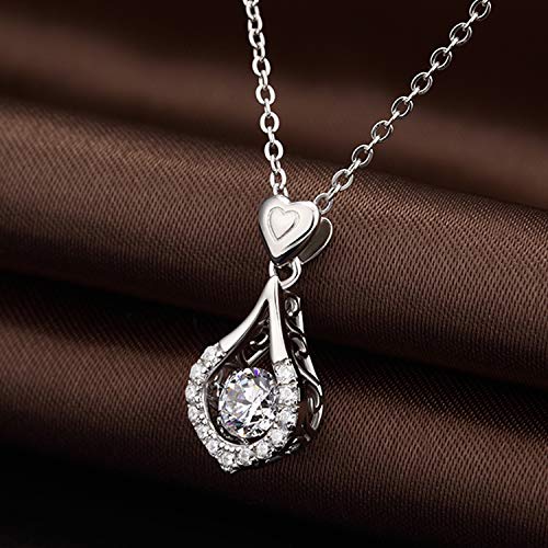 Love Heart Necklace Cubic Zirconia Necklace For Women Teardrop Necklace Sterling Silver Necklace For Women Cz Diamond Necklace Pendant For Mother, Girlfriend Dancing Diamond Necklace Han Han #TOP4