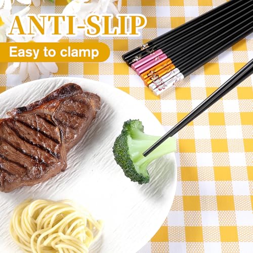 5 Pairs Chopsticks Reusable Fancy Chopsticks Non Slip Dishwasher Safe Fiberglass Chinese Chop Sticks Set for Sushi Noodles Rice - Image 3