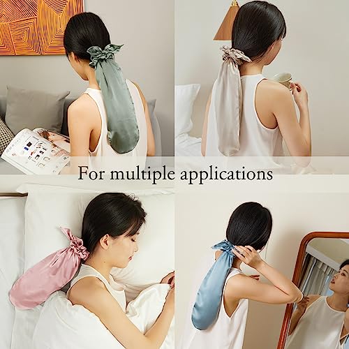 Image of LILYSILK 100% Silk Bonnet for Sleeping & Daily Usage, 2-in-1 Silk Hair Ties with Silk Scrunchies for Long and Curly Hair Elastic Adjustable for Women Ladies and Girls Avocado Green