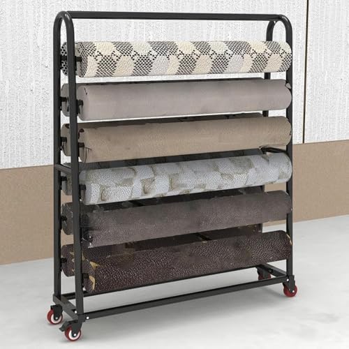 6-Tier Vinyl Wrap Fabric Storage Cart Rack, Movable Heavy Duty Steel Organiser Holder th Wheels for Vinyl Spool/Leather Roll/ndow Film/Wallpaper Displays